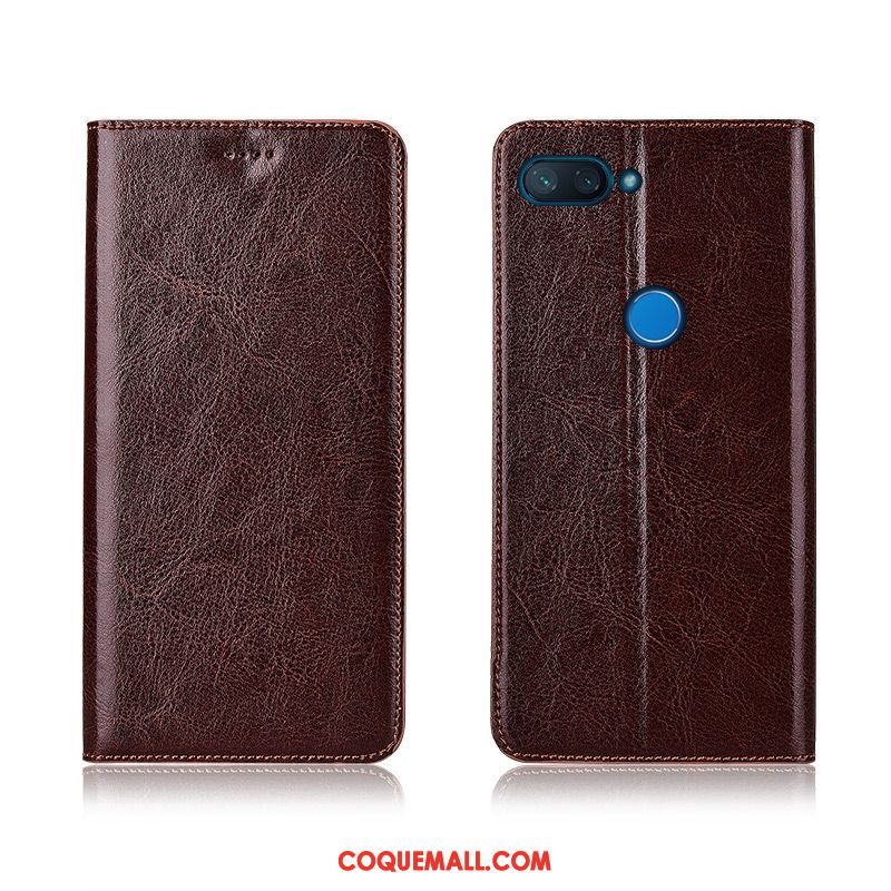 Étui Xiaomi Mi 8 Lite Modèle Fleurie Étui En Cuir Téléphone Portable, Coque Xiaomi Mi 8 Lite Tout Compris Cuir Véritable Beige