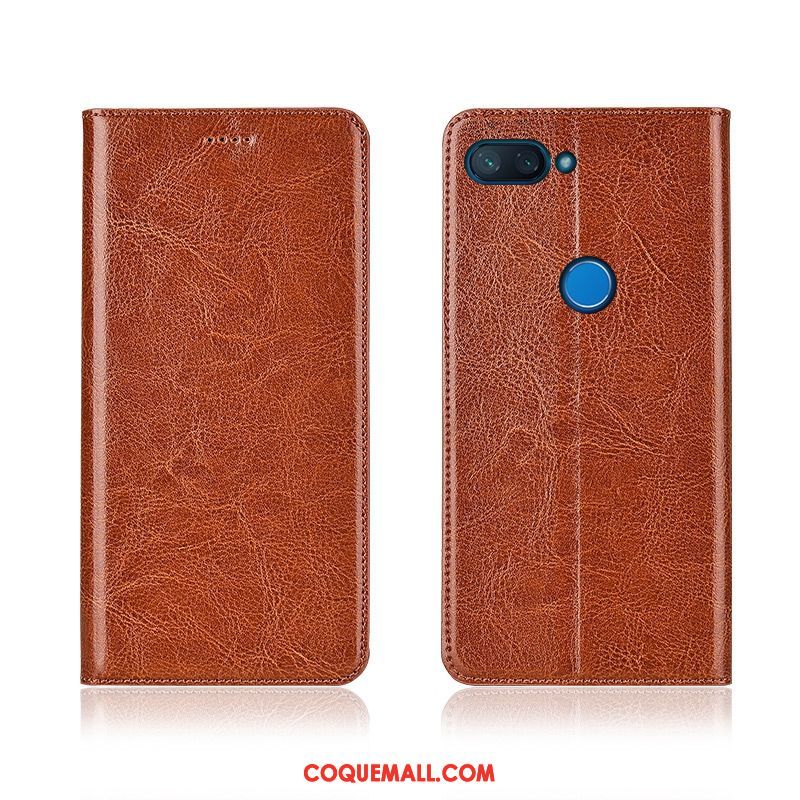 Étui Xiaomi Mi 8 Lite Modèle Fleurie Étui En Cuir Téléphone Portable, Coque Xiaomi Mi 8 Lite Tout Compris Cuir Véritable Beige