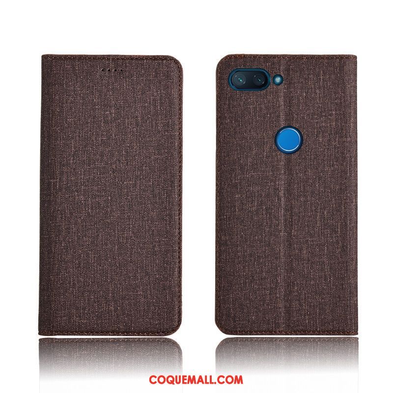 Étui Xiaomi Mi 8 Lite Nouveau Étui En Cuir Protection, Coque Xiaomi Mi 8 Lite Lin Modèle Fleurie Beige