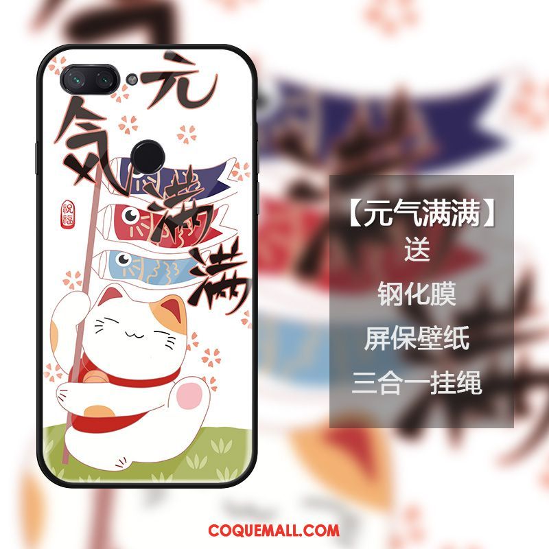 Étui Xiaomi Mi 8 Lite Sentir Verre Jeunesse, Coque Xiaomi Mi 8 Lite Chat De Fête Beige