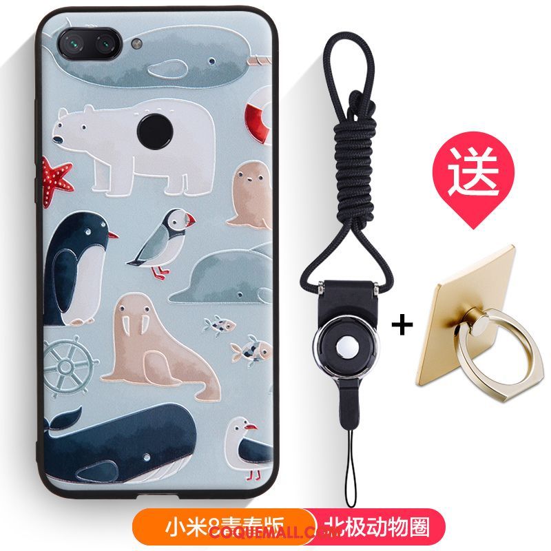 Étui Xiaomi Mi 8 Lite Téléphone Portable Silicone Gaufrage, Coque Xiaomi Mi 8 Lite Dessin Animé Fluide Doux Beige
