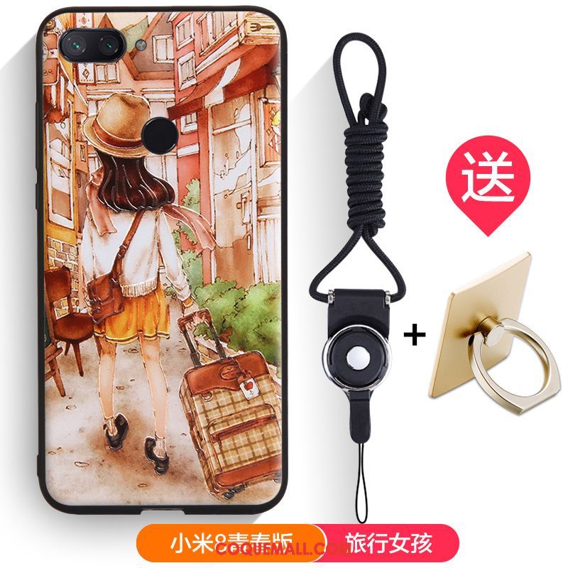 Étui Xiaomi Mi 8 Lite Téléphone Portable Silicone Gaufrage, Coque Xiaomi Mi 8 Lite Dessin Animé Fluide Doux Beige