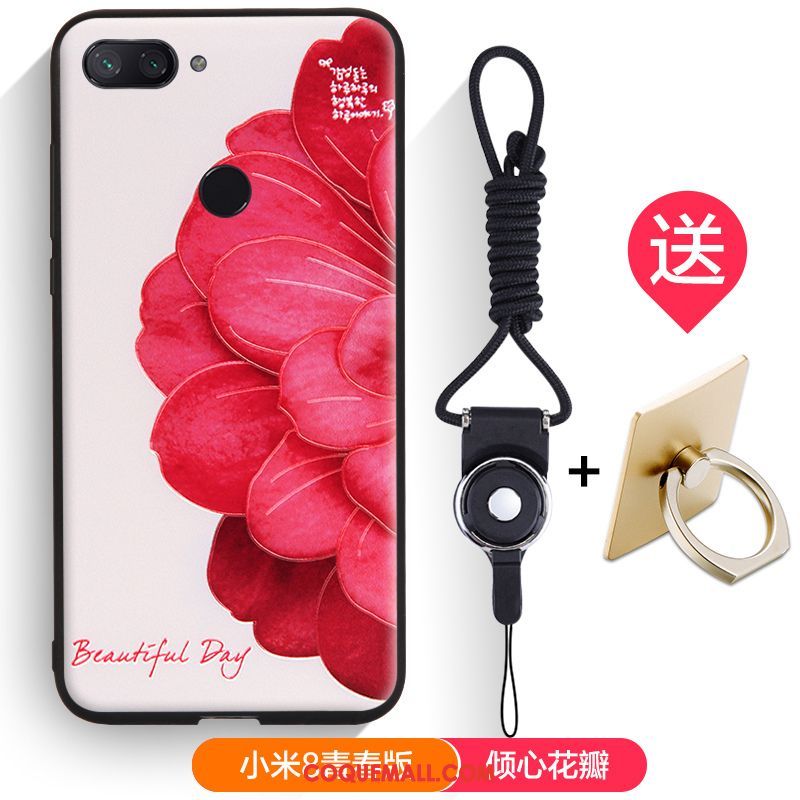 Étui Xiaomi Mi 8 Lite Téléphone Portable Silicone Gaufrage, Coque Xiaomi Mi 8 Lite Dessin Animé Fluide Doux Beige