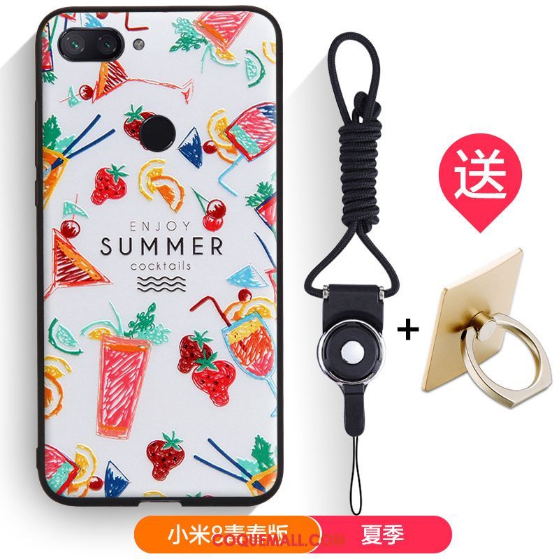 Étui Xiaomi Mi 8 Lite Téléphone Portable Silicone Gaufrage, Coque Xiaomi Mi 8 Lite Dessin Animé Fluide Doux Beige