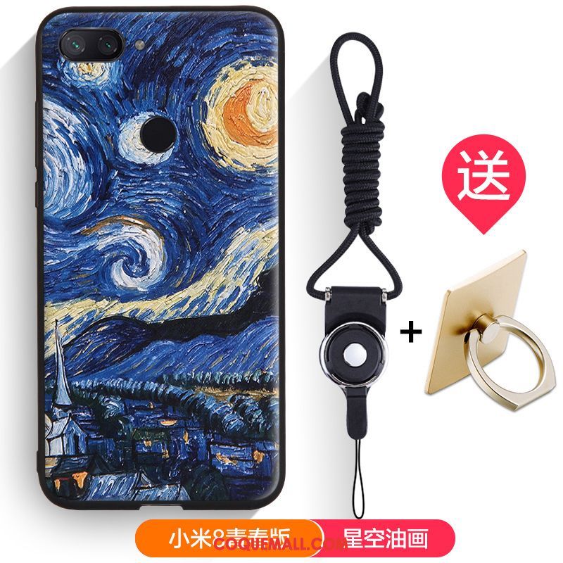 Étui Xiaomi Mi 8 Lite Téléphone Portable Silicone Gaufrage, Coque Xiaomi Mi 8 Lite Dessin Animé Fluide Doux Beige