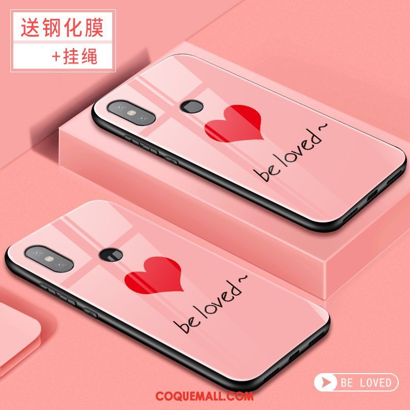 Étui Xiaomi Mi 8 Net Rouge Personnalité Verre, Coque Xiaomi Mi 8 Rose Fluide Doux Beige