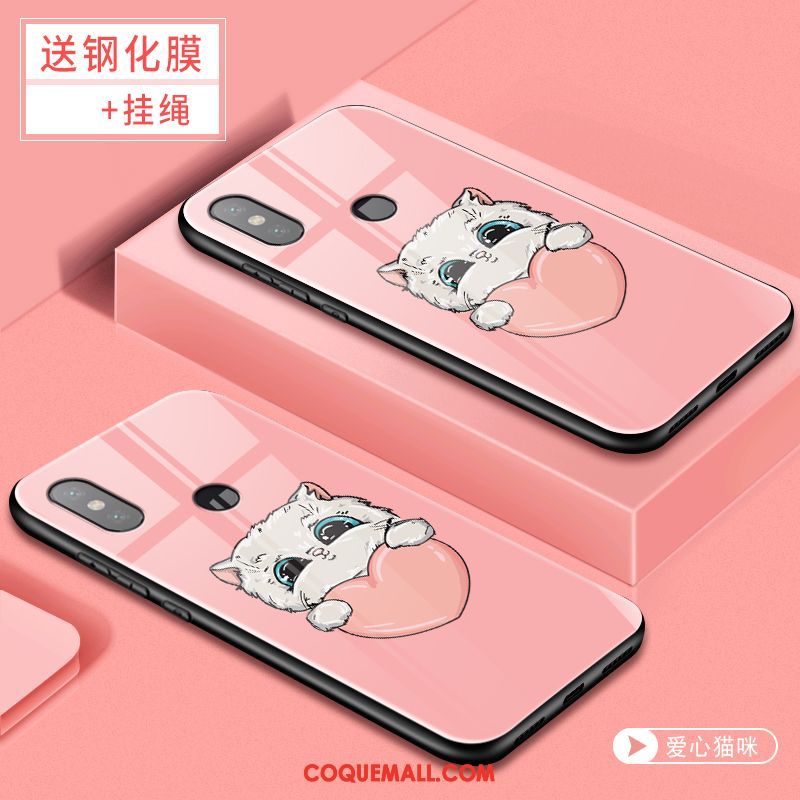 Étui Xiaomi Mi 8 Net Rouge Personnalité Verre, Coque Xiaomi Mi 8 Rose Fluide Doux Beige