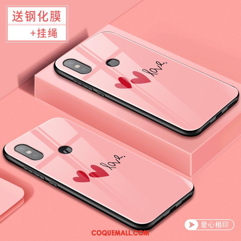 Étui Xiaomi Mi 8 Net Rouge Personnalité Verre, Coque Xiaomi Mi 8 Rose Fluide Doux Beige