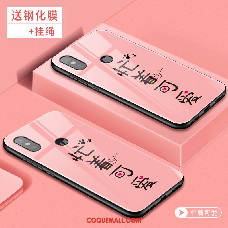 Étui Xiaomi Mi 8 Net Rouge Personnalité Verre, Coque Xiaomi Mi 8 Rose Fluide Doux Beige