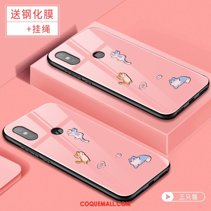 Étui Xiaomi Mi 8 Net Rouge Personnalité Verre, Coque Xiaomi Mi 8 Rose Fluide Doux Beige