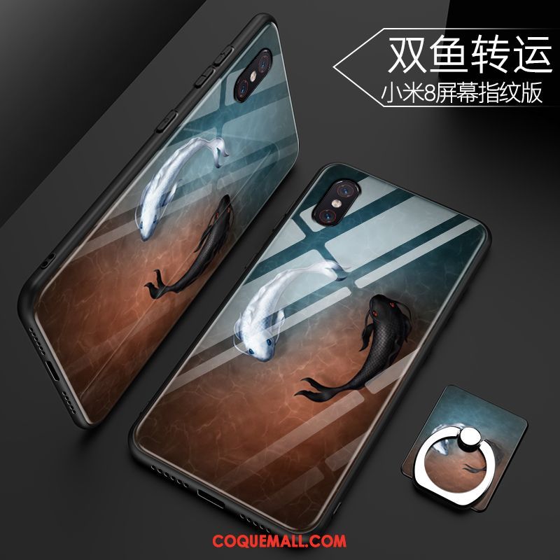 Étui Xiaomi Mi 8 Pro Protection Personnalité Téléphone Portable, Coque Xiaomi Mi 8 Pro Verre Trempé Incassable Beige