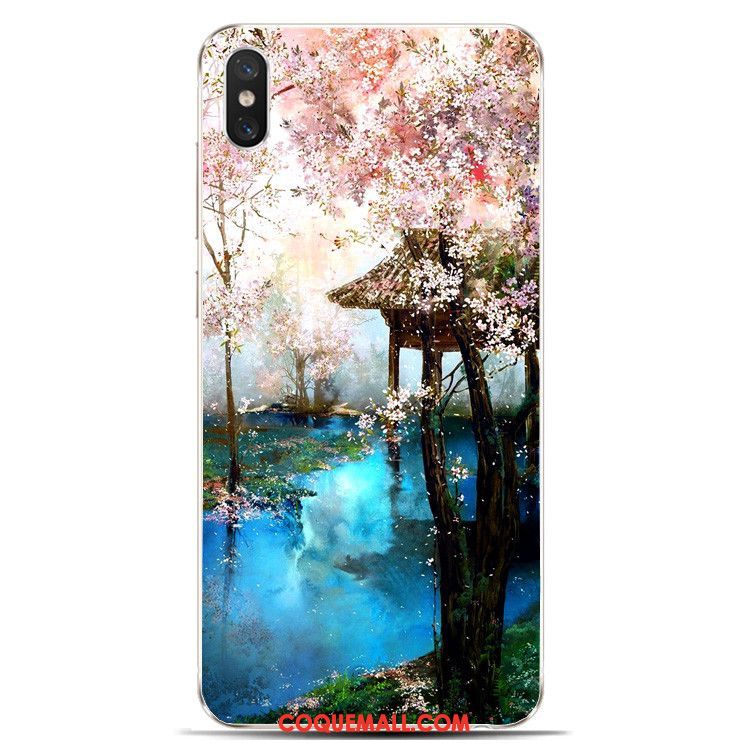 Étui Xiaomi Mi 8 Pro Rose Encre Style Chinois, Coque Xiaomi Mi 8 Pro Silicone Modèle Fleurie Beige