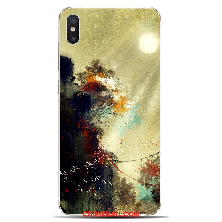 Étui Xiaomi Mi 8 Pro Rose Encre Style Chinois, Coque Xiaomi Mi 8 Pro Silicone Modèle Fleurie Beige