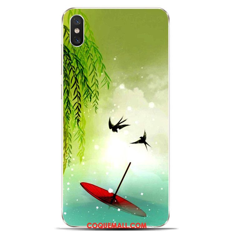 Étui Xiaomi Mi 8 Pro Rose Encre Style Chinois, Coque Xiaomi Mi 8 Pro Silicone Modèle Fleurie Beige