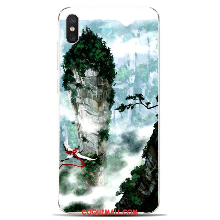 Étui Xiaomi Mi 8 Pro Rose Encre Style Chinois, Coque Xiaomi Mi 8 Pro Silicone Modèle Fleurie Beige