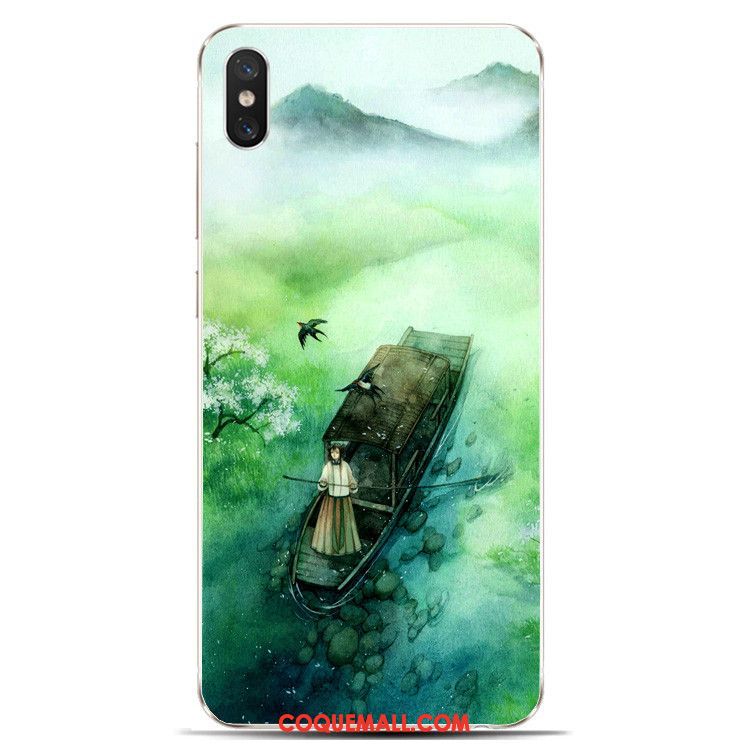 Étui Xiaomi Mi 8 Pro Rose Encre Style Chinois, Coque Xiaomi Mi 8 Pro Silicone Modèle Fleurie Beige