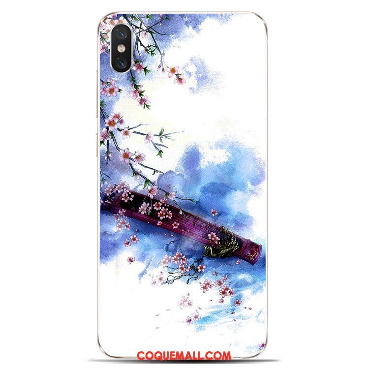 Étui Xiaomi Mi 8 Pro Rose Encre Style Chinois, Coque Xiaomi Mi 8 Pro Silicone Modèle Fleurie Beige