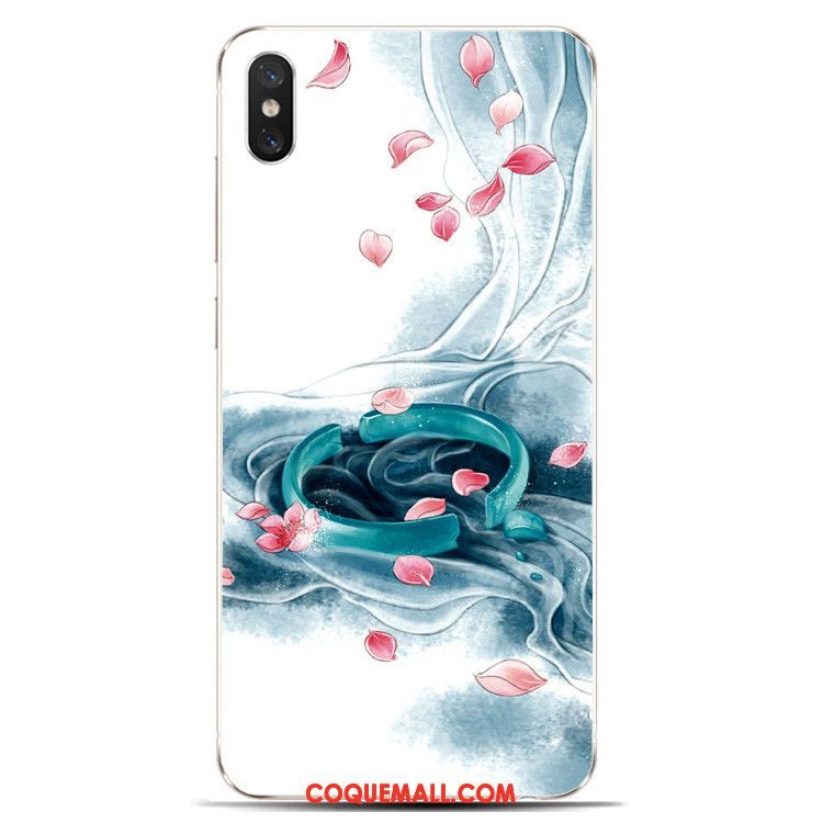 Étui Xiaomi Mi 8 Pro Rose Encre Style Chinois, Coque Xiaomi Mi 8 Pro Silicone Modèle Fleurie Beige