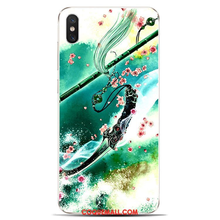 Étui Xiaomi Mi 8 Pro Rose Encre Style Chinois, Coque Xiaomi Mi 8 Pro Silicone Modèle Fleurie Beige