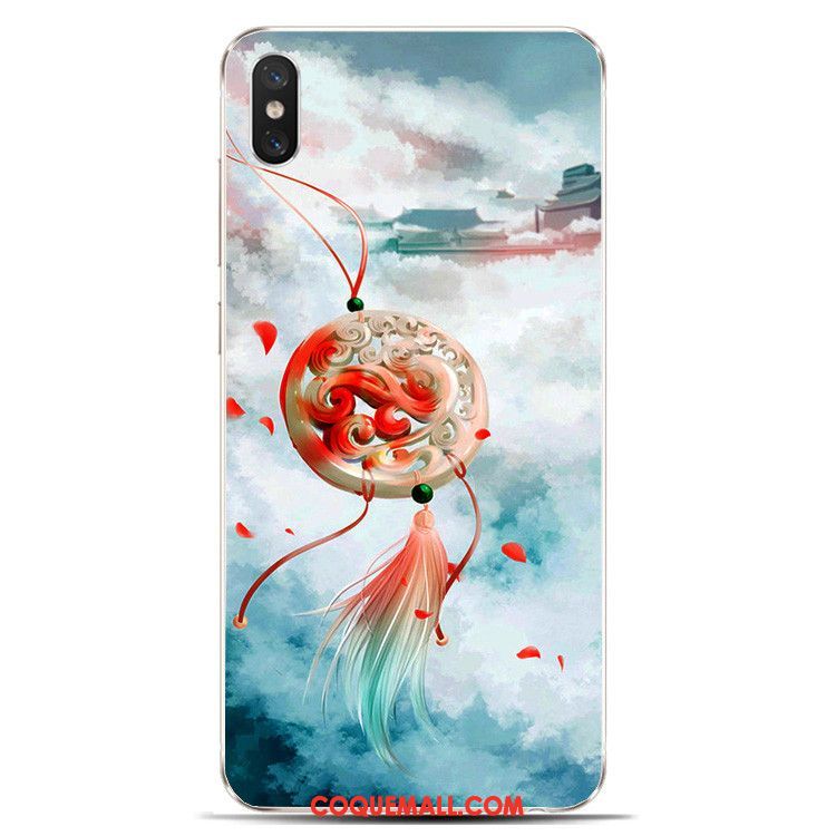 Étui Xiaomi Mi 8 Pro Rose Encre Style Chinois, Coque Xiaomi Mi 8 Pro Silicone Modèle Fleurie Beige