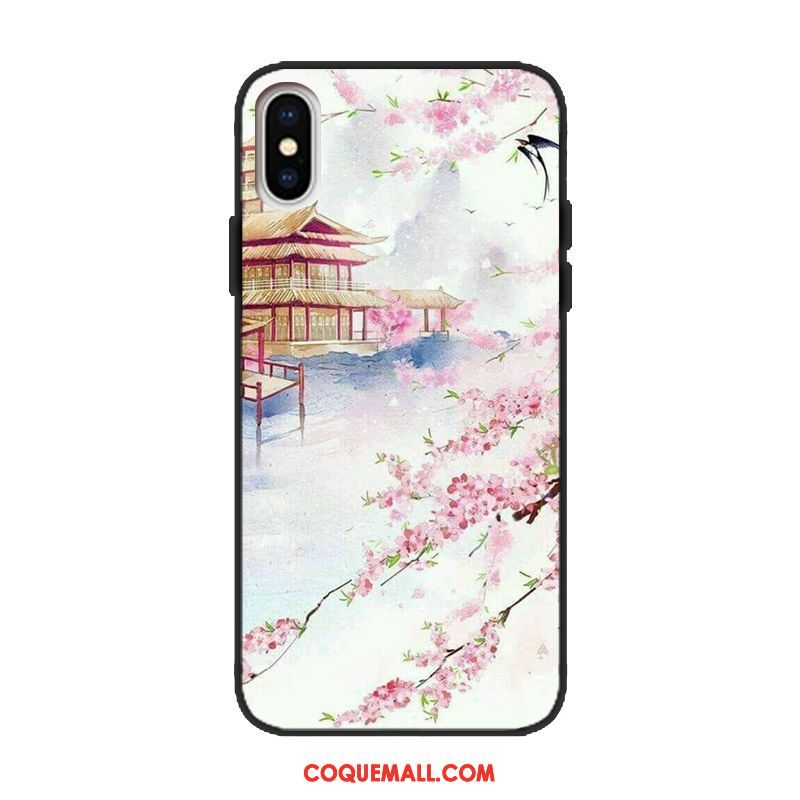 Étui Xiaomi Mi 8 Pro Style Chinois Fleur De Pêche Téléphone Portable, Coque Xiaomi Mi 8 Pro Vintage Fluide Doux Beige