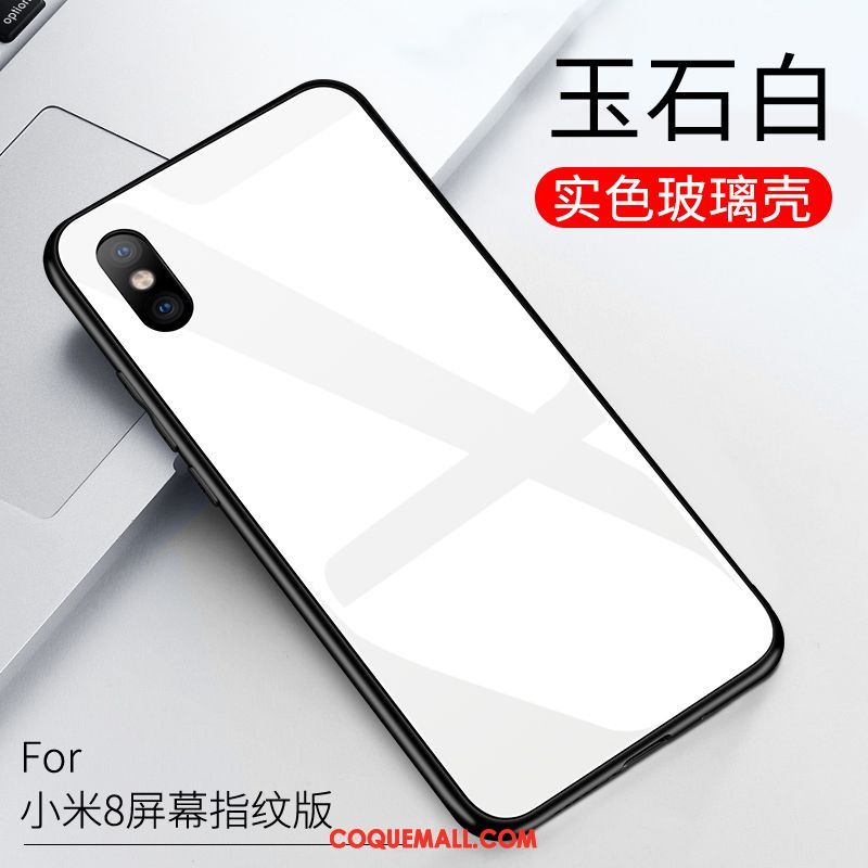 Étui Xiaomi Mi 8 Pro Verre Net Rouge Noir, Coque Xiaomi Mi 8 Pro Tout Compris Incassable Beige