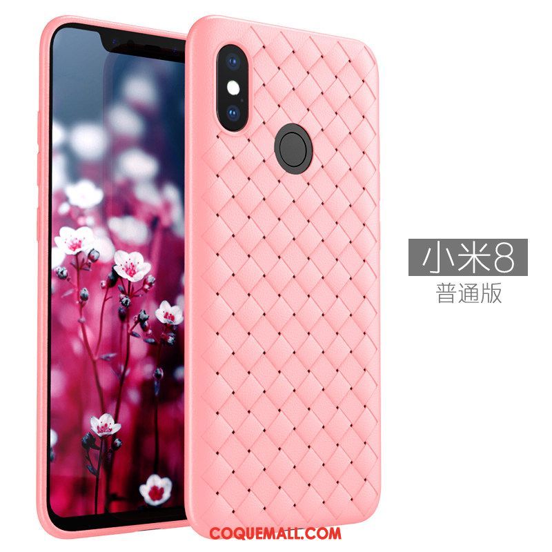 Étui Xiaomi Mi 8 Respirant Incassable Rouge, Coque Xiaomi Mi 8 Cuir Téléphone Portable Beige