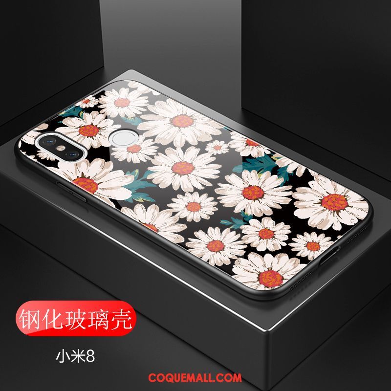 Étui Xiaomi Mi 8 Rose Petite Marguerite Style Chinois, Coque Xiaomi Mi 8 Floral Téléphone Portable Beige