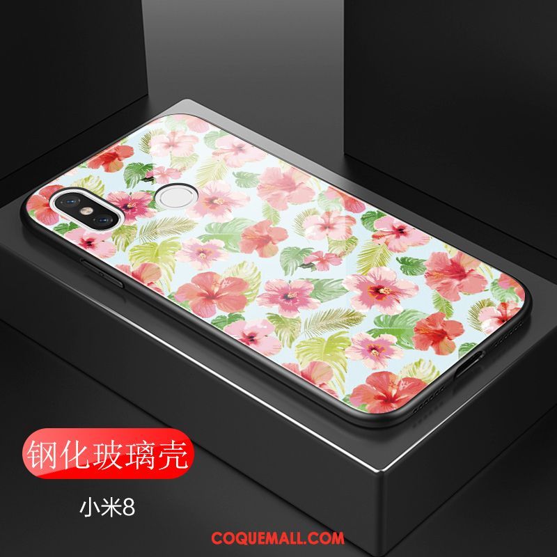 Étui Xiaomi Mi 8 Rose Petite Marguerite Style Chinois, Coque Xiaomi Mi 8 Floral Téléphone Portable Beige