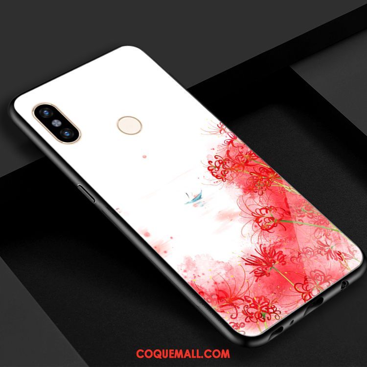 Étui Xiaomi Mi 8 Rouge Créatif Verre Trempé, Coque Xiaomi Mi 8 Bleu Fleur Beige