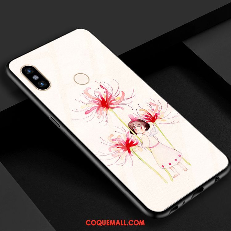 Étui Xiaomi Mi 8 Rouge Créatif Verre Trempé, Coque Xiaomi Mi 8 Bleu Fleur Beige