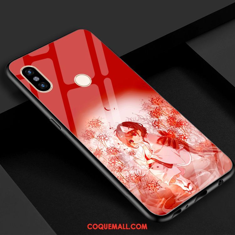 Étui Xiaomi Mi 8 Rouge Créatif Verre Trempé, Coque Xiaomi Mi 8 Bleu Fleur Beige