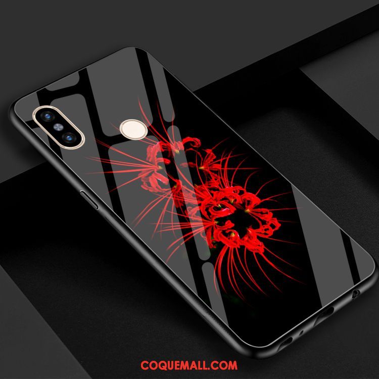 Étui Xiaomi Mi 8 Rouge Créatif Verre Trempé, Coque Xiaomi Mi 8 Bleu Fleur Beige