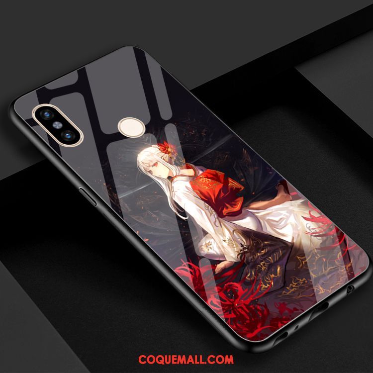 Étui Xiaomi Mi 8 Rouge Créatif Verre Trempé, Coque Xiaomi Mi 8 Bleu Fleur Beige