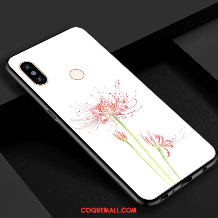 Étui Xiaomi Mi 8 Rouge Créatif Verre Trempé, Coque Xiaomi Mi 8 Bleu Fleur Beige