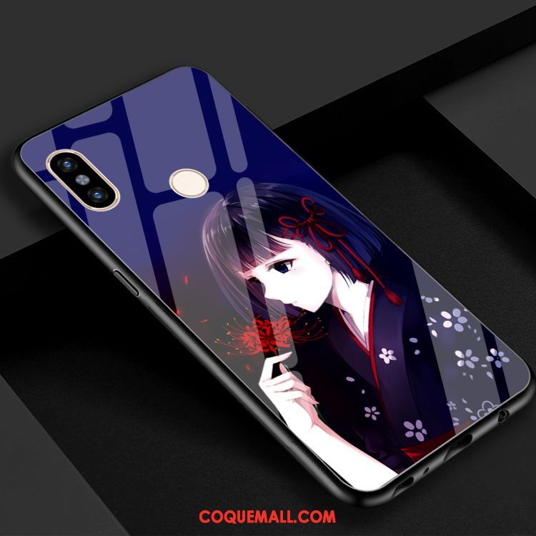 Étui Xiaomi Mi 8 Rouge Créatif Verre Trempé, Coque Xiaomi Mi 8 Bleu Fleur Beige