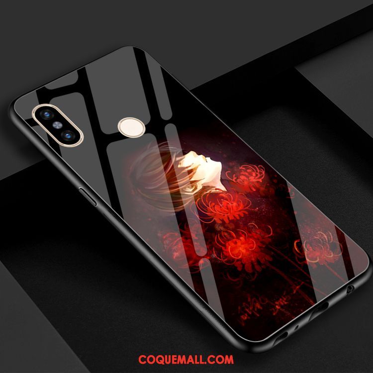 Étui Xiaomi Mi 8 Rouge Créatif Verre Trempé, Coque Xiaomi Mi 8 Bleu Fleur Beige