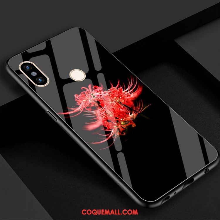 Étui Xiaomi Mi 8 Rouge Créatif Verre Trempé, Coque Xiaomi Mi 8 Bleu Fleur Beige