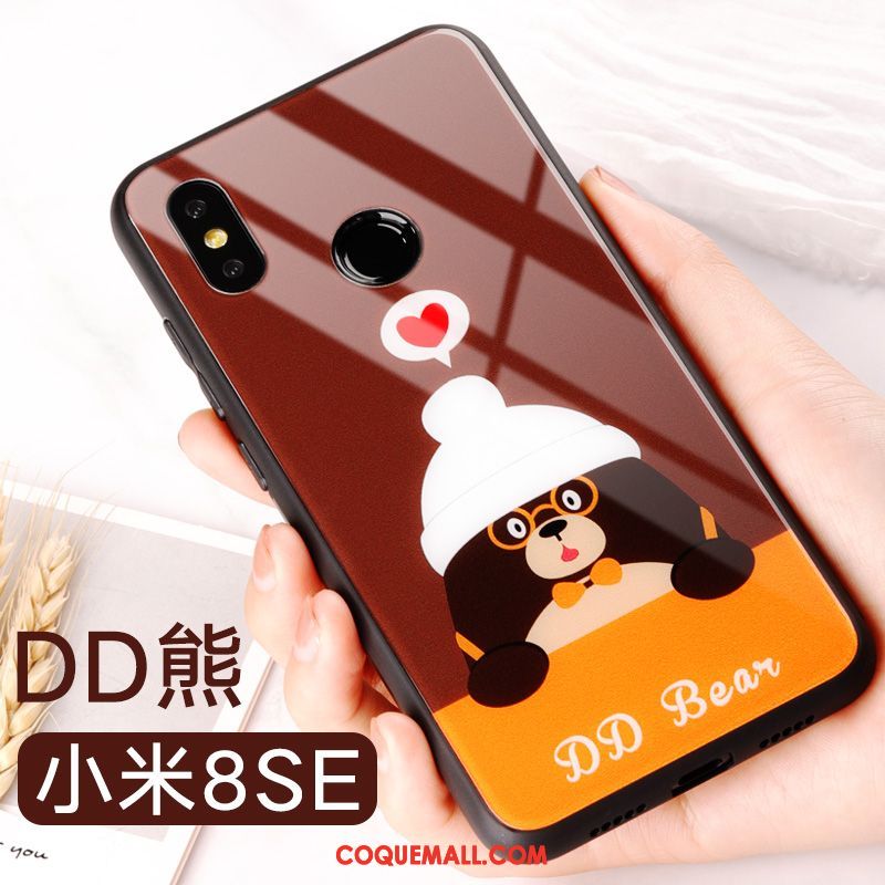 Étui Xiaomi Mi 8 Se Tout Compris Verre Trempé Dessin Animé, Coque Xiaomi Mi 8 Se Nouveau Charmant Beige