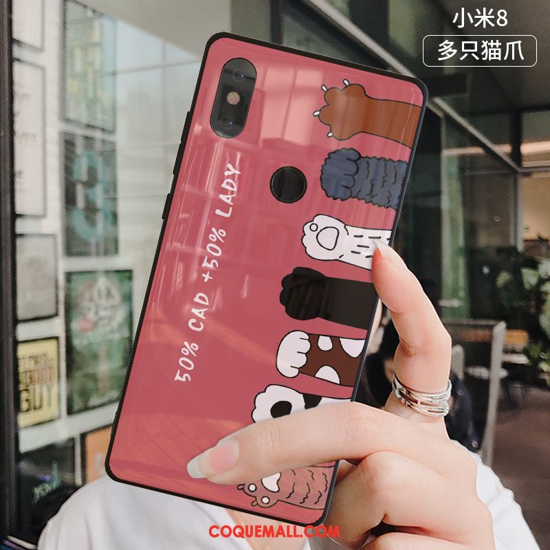 Étui Xiaomi Mi 8 Silicone Verre Trempé Incassable, Coque Xiaomi Mi 8 Blanc Protection Beige