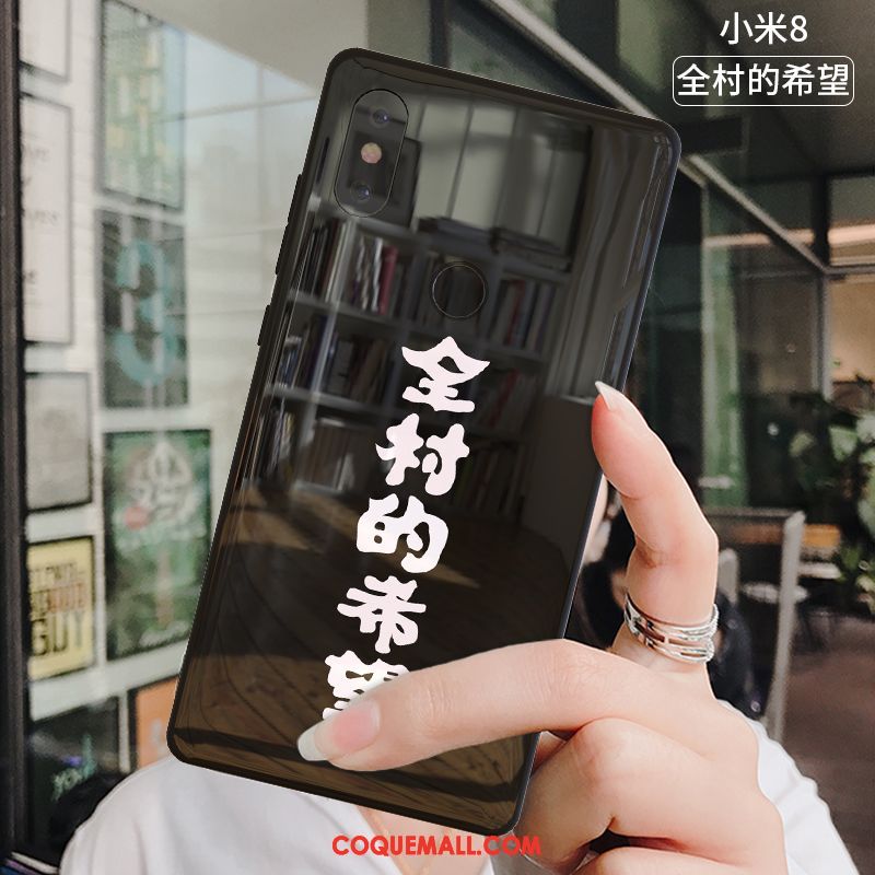 Étui Xiaomi Mi 8 Silicone Verre Trempé Incassable, Coque Xiaomi Mi 8 Blanc Protection Beige
