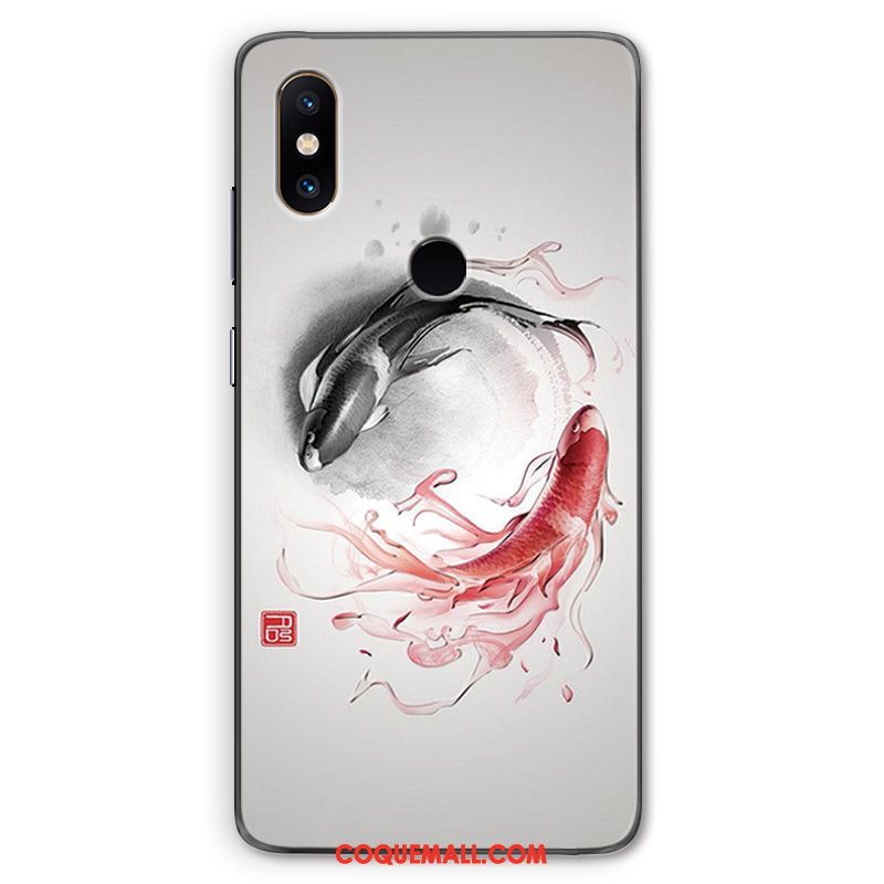 Étui Xiaomi Mi 8 Style Chinois Noir Téléphone Portable, Coque Xiaomi Mi 8 Transparent Rouge Beige