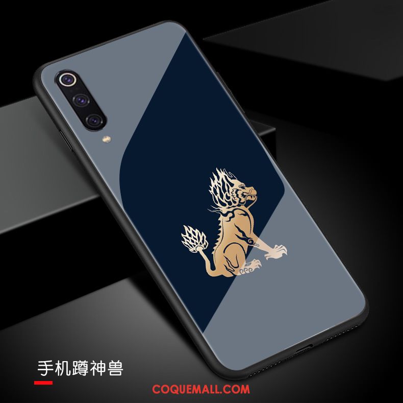 Étui Xiaomi Mi 9 Amoureux Petit Personnalité, Coque Xiaomi Mi 9 Bleu Silicone Beige