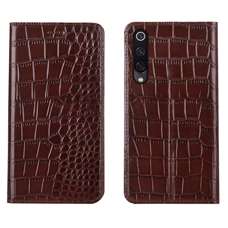 Étui Xiaomi Mi 9 Cuir Véritable Rouge Petit, Coque Xiaomi Mi 9 Crocodile Protection Beige