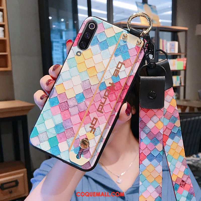 Étui Xiaomi Mi 9 Lite Net Rouge Courte Fluide Doux, Coque Xiaomi Mi 9 Lite Longue Incassable Beige