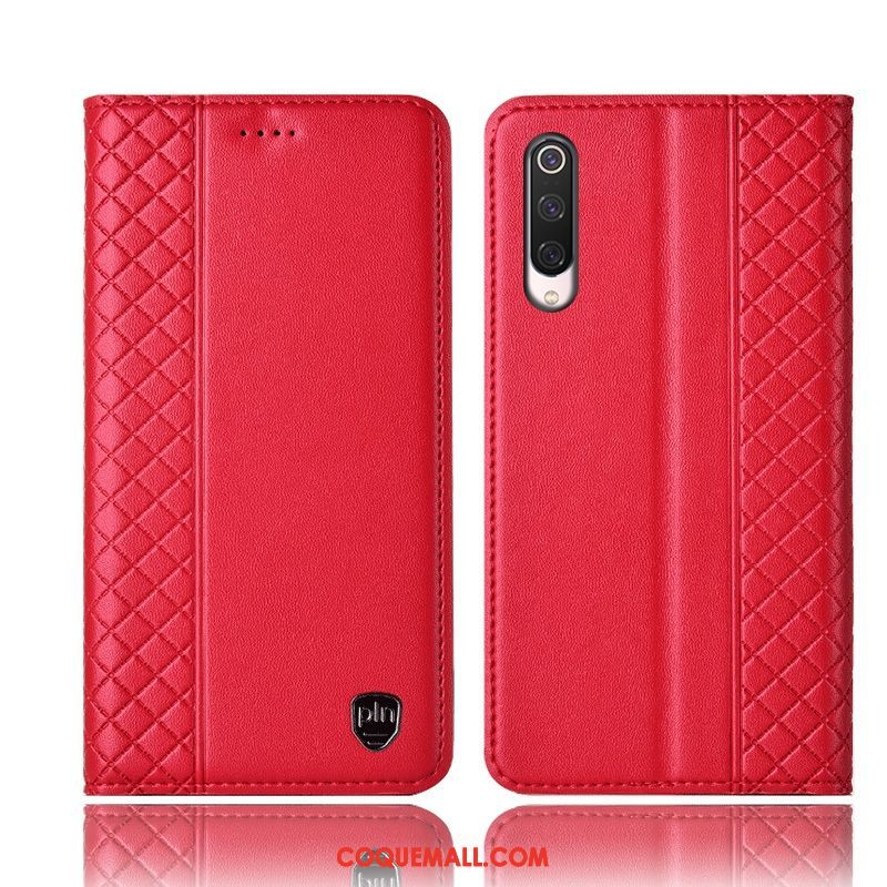 Étui Xiaomi Mi 9 Lite Noir Téléphone Portable Plaid, Coque Xiaomi Mi 9 Lite Cuir Véritable Petit Beige