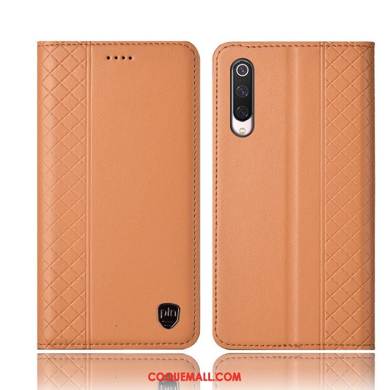 Étui Xiaomi Mi 9 Lite Noir Téléphone Portable Plaid, Coque Xiaomi Mi 9 Lite Cuir Véritable Petit Beige