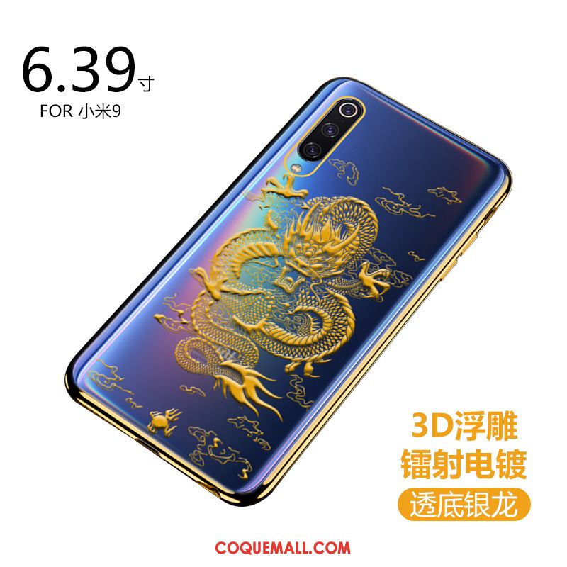 Étui Xiaomi Mi 9 Or Silicone Incassable, Coque Xiaomi Mi 9 Tendance Gaufrage Beige