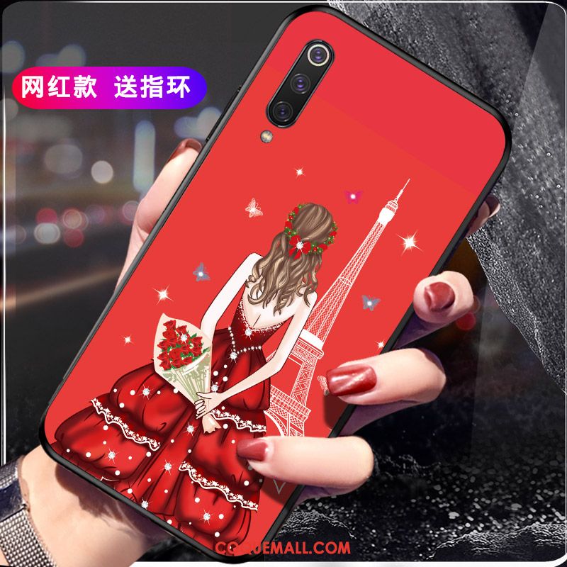 Étui Xiaomi Mi 9 Ornements Suspendus Incassable Net Rouge, Coque Xiaomi Mi 9 Rose Fluide Doux Beige