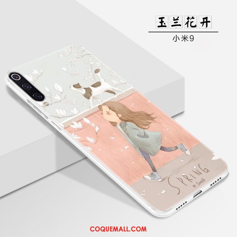 Étui Xiaomi Mi 9 Petit Blanc Téléphone Portable, Coque Xiaomi Mi 9 Délavé En Daim Net Rouge Beige